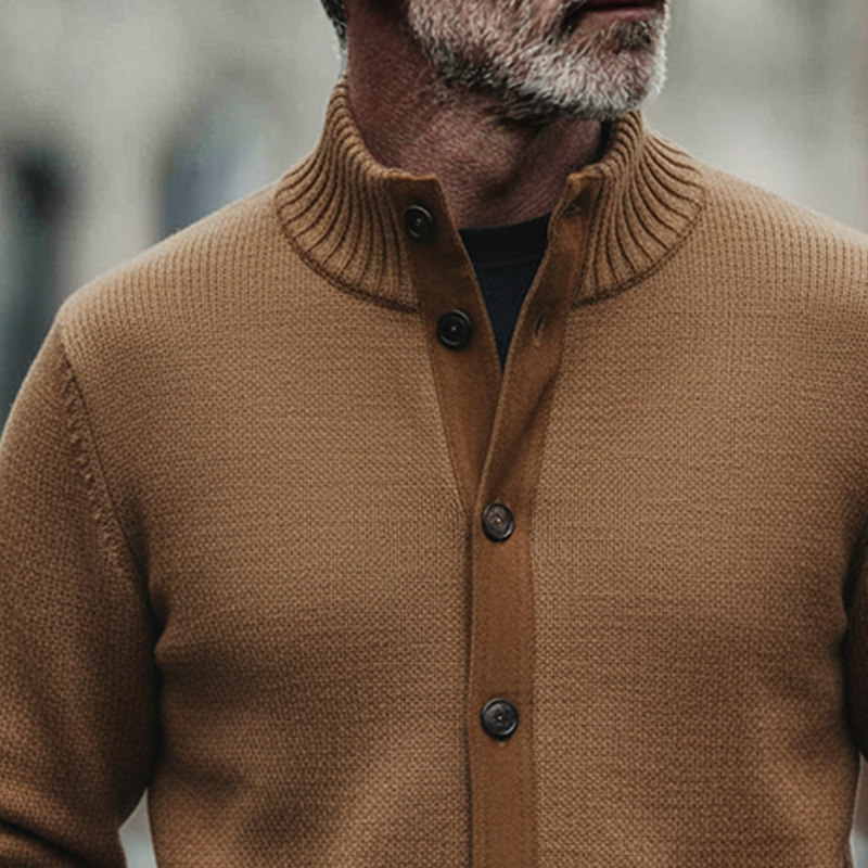 Men's Solid Color Patchwork Knit Stand Collar Button Cardigan MTA1377K6X