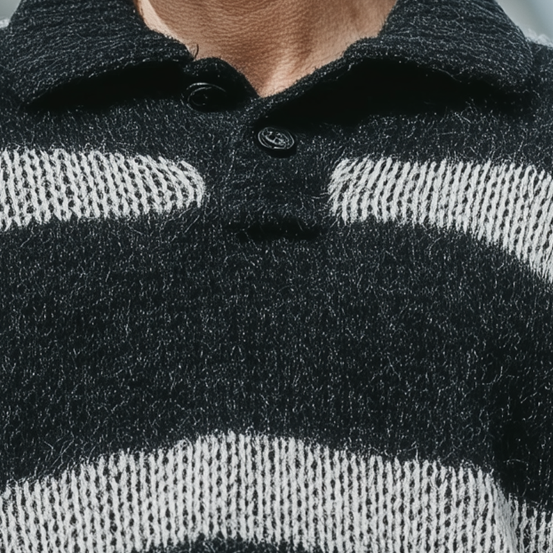 Men's Autumn Fashion Striped Cotton And Mohair Blend Polo Collar Loose Sweater MTA1769I9P