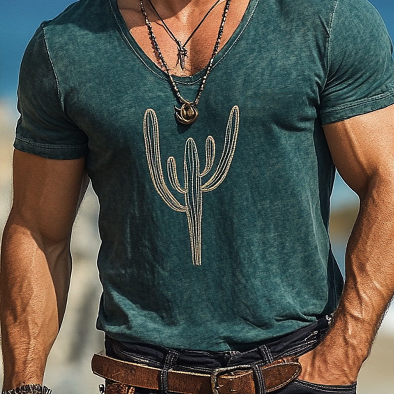 Men's Cactus Embroidered Cotton Blend Short Sleeve T-Shirt MTA2968D1X