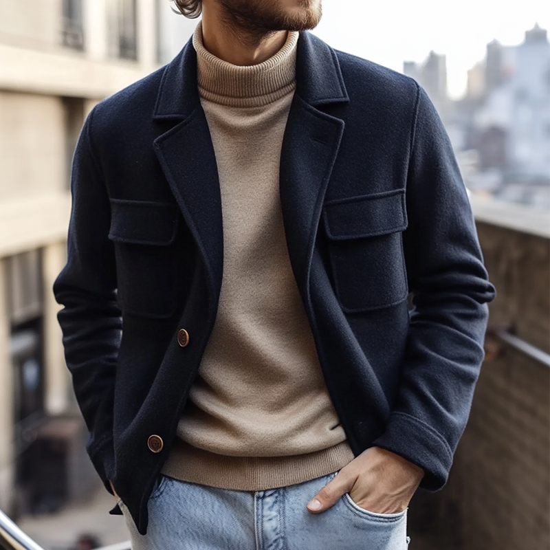 Men's Casual Solid Color Lapel Blended Jacket MTA2333I2X