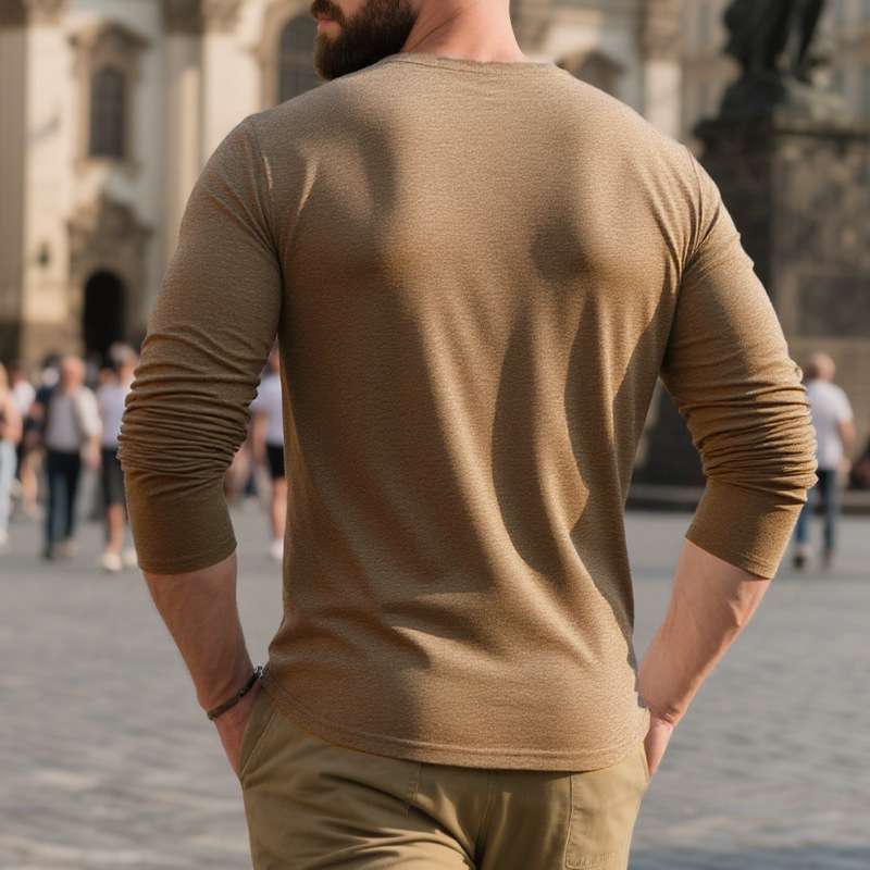 Men's Cotton Blend Colorblock Henley Collar Long Sleeve T-Shirt MTA2837G8X
