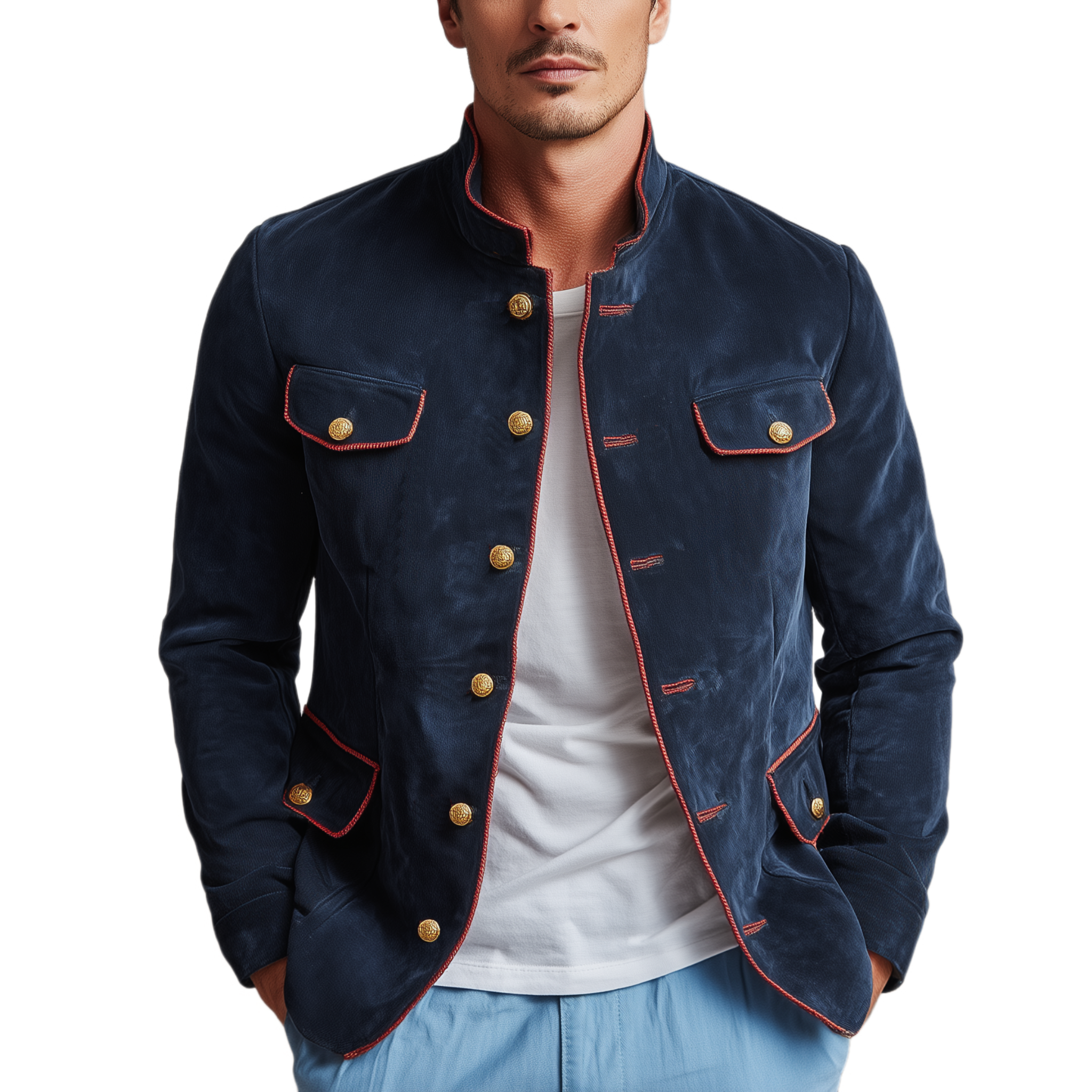 Men's Classic Retro Stand Collar Multi-pocket Suede Jacket MTA0231I9K
