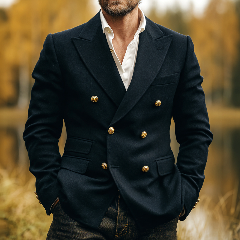 Men's Solid Peak Lapel Double Breasted Blazer MTA0388I4Z