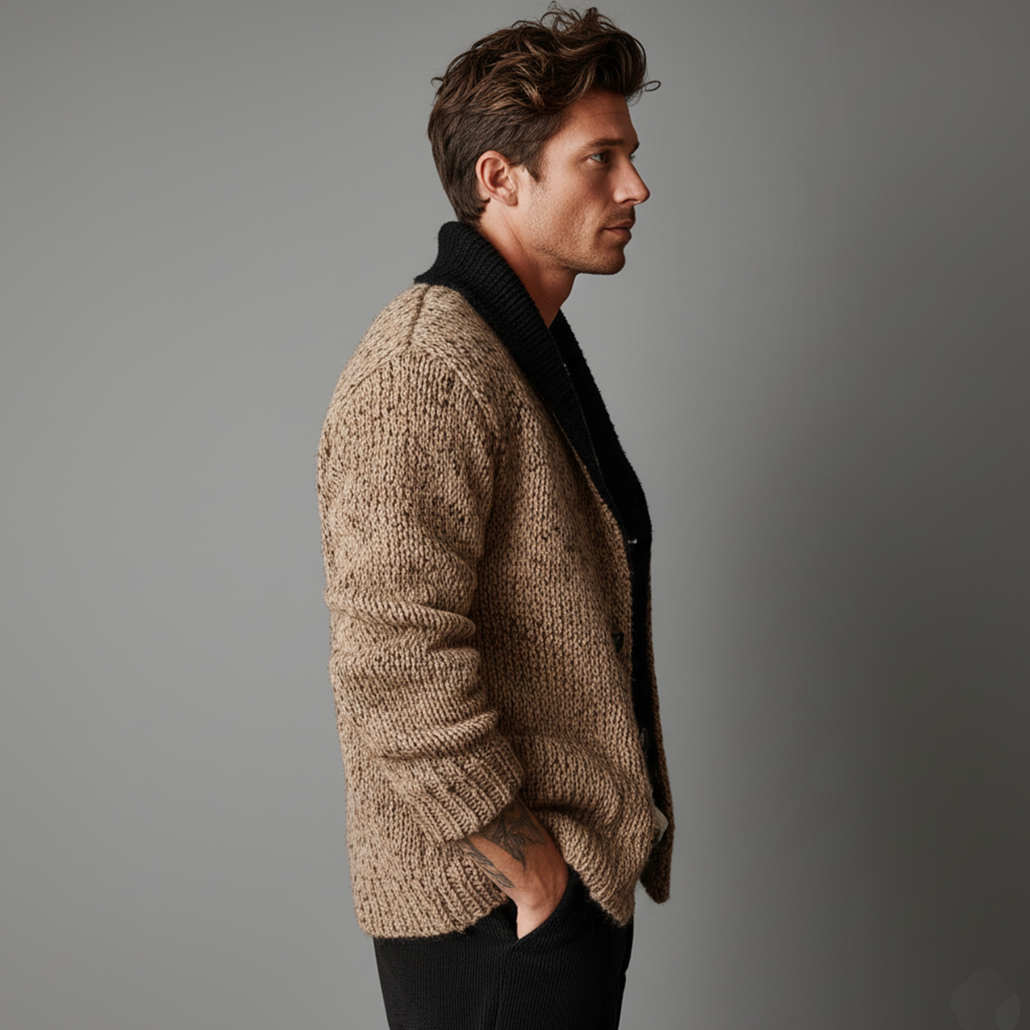 Men's Classic Casual Shawl Collar Button-down Cardigan MTA2966J3K