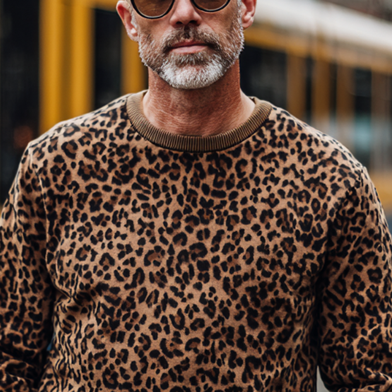 Men's Leopard Print Crew Neck Sweatshirt MTA1314H9X