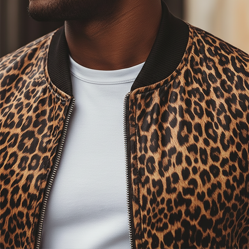 Men's Winter Retro Leopard Print Faux Leather Zip-Up Jacket MTA1053L7P
