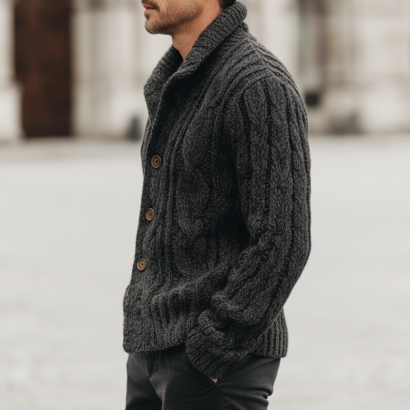 Men's Urban Dark Gray Textured Jacquard Buttoned Knit Cardigan MTA1996K6U