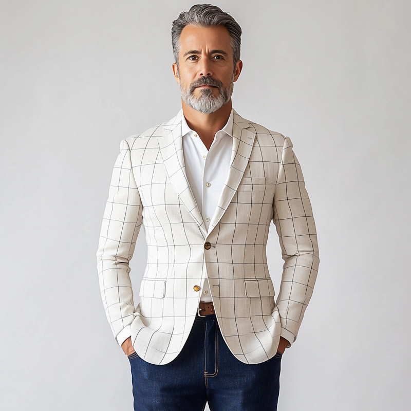 Men's Vintage Elegant Plaid Notch Lapel Single Breasted Slim Fit Blazer MTA1919G0M