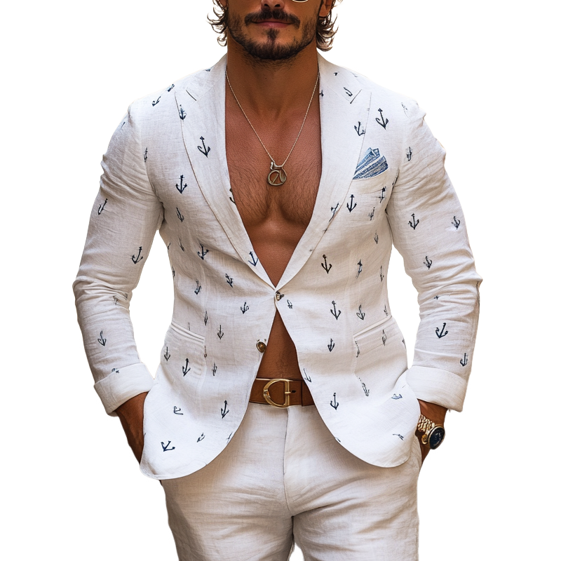 Men's Fashion Anchor Peak Lapel One Button Casual Blazer MTA1997G1Z