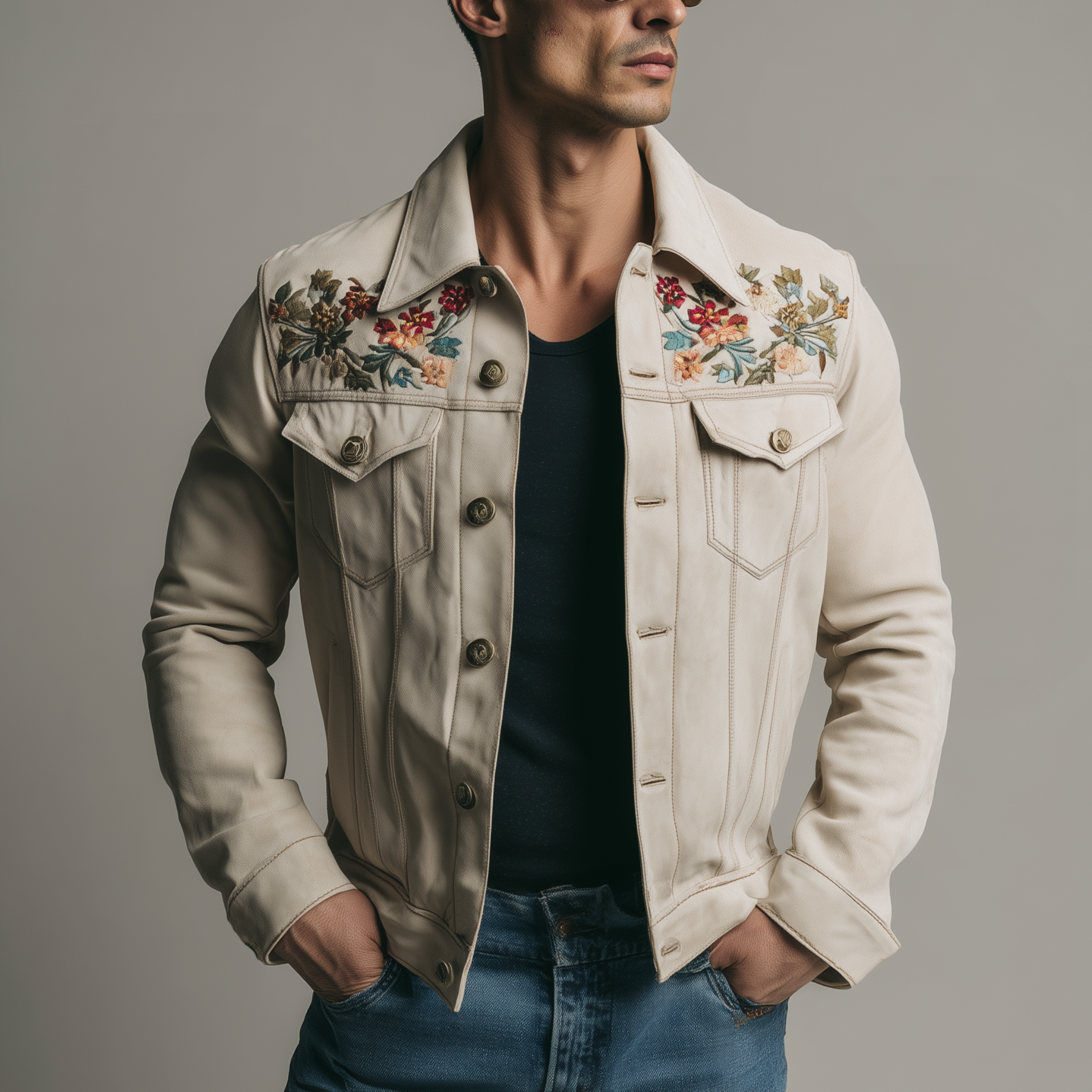 Men's Classic Casual Western Style Embroidered Suede Jacket MTA2069H6K