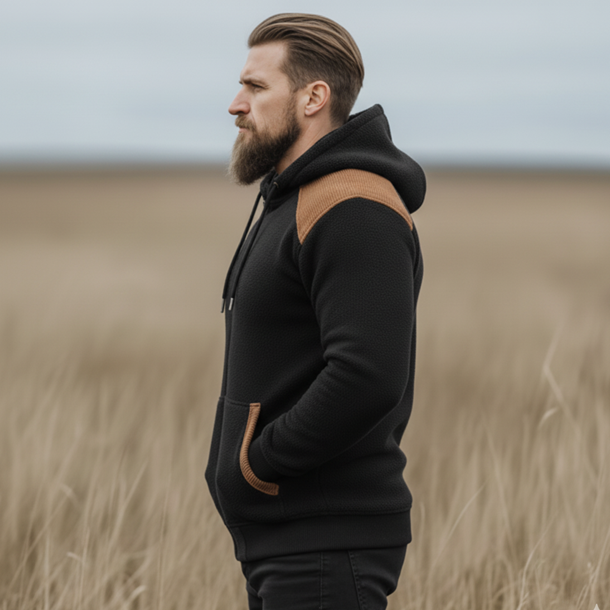 Men's Classic Western Style Corduroy Patchwork Polar Fleece Hooded Zip-up Jacket MTA2219J7K