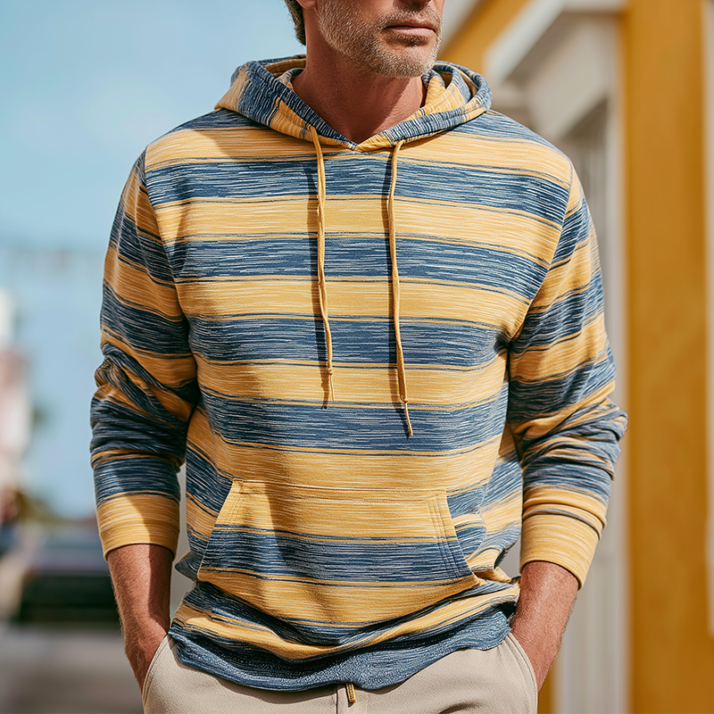 Men's Fashion Striped Print Cotton Blend Hooded Sweatshirt MTA1326H3P