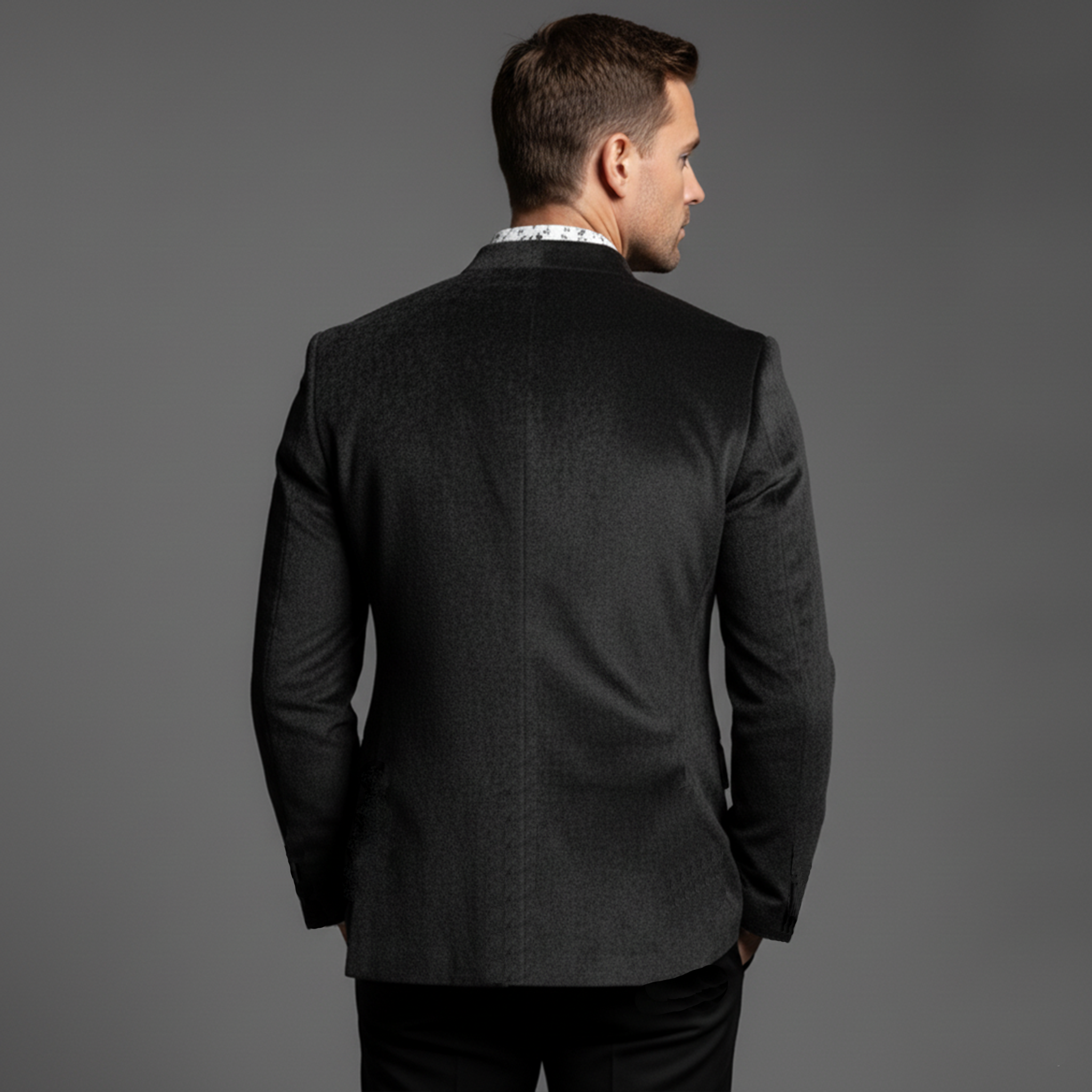 Men's Classic Light Business Chenille Blend Stand Collar Single Breasted Jacket MTA2272I9K