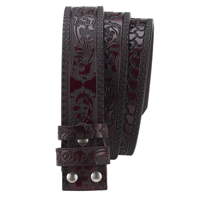 Men's Split Leather Vintage Embossed Smooth Buckle Belt 03835457U