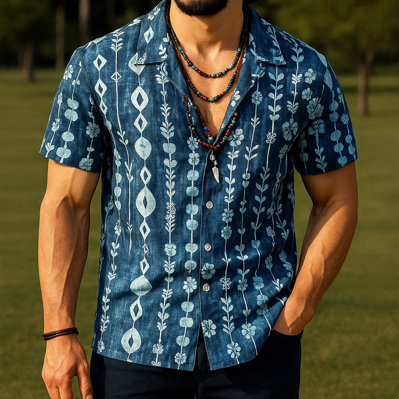 Men's Summer Comfort Vintage Printed Short Sleeve Shirt MTA1646E8U
