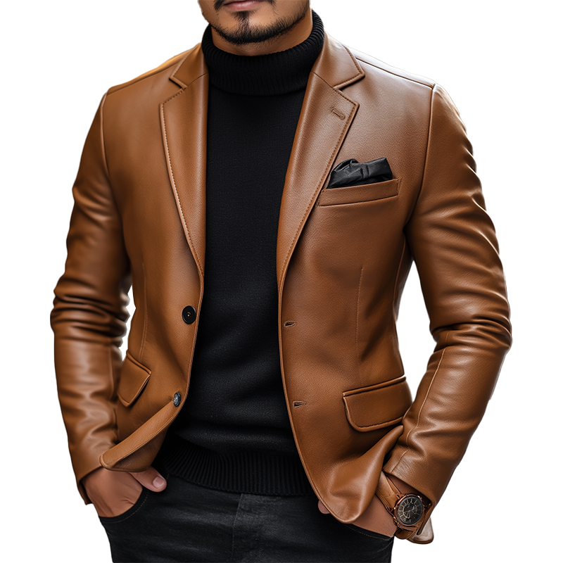 Men's Retro PU Faux Leather Suit Jacket MTA2736K5P