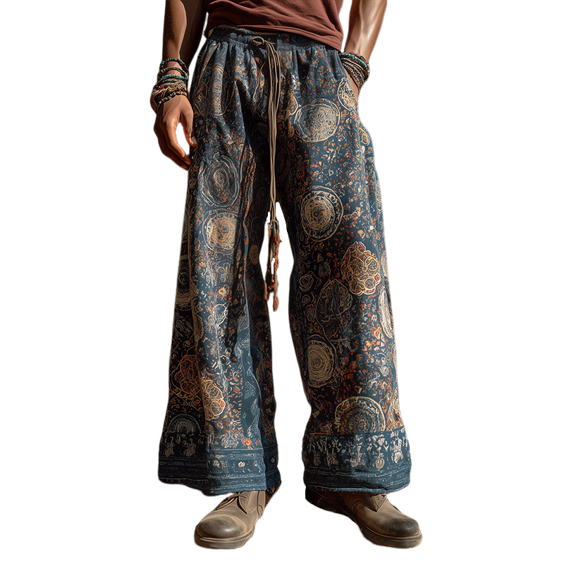 Men's Retro Casual Hippie Floral Print Loose Trousers MTA0188H2TO