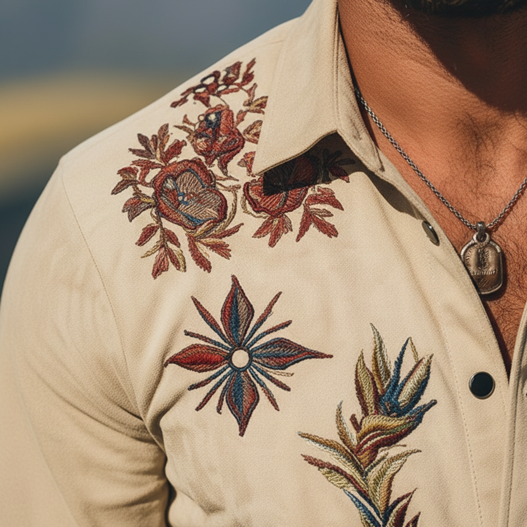 Men's Classic Casual Faux Suede Embroidered Long-sleeved Shirt MTZ0941A5K