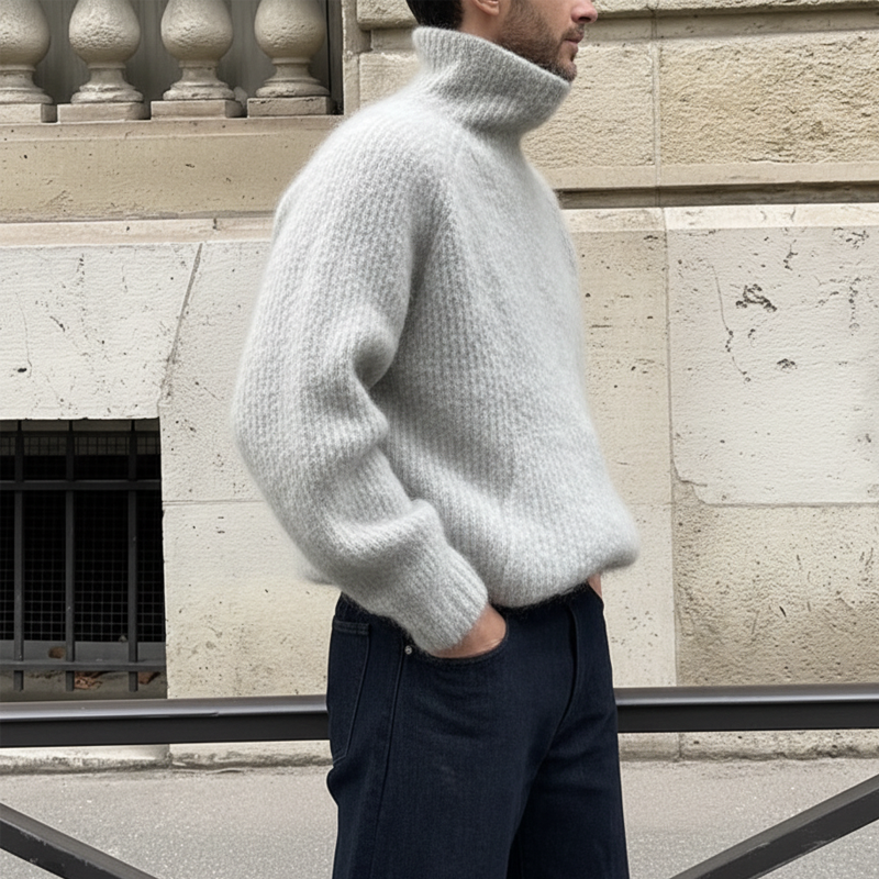 Men's Urban Casual Light Gray Turtleneck Knit Sweater MTA1004K0U