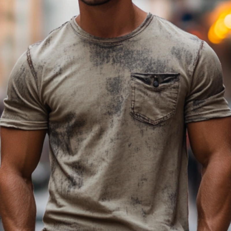 Men's Classic American Retro Casual Round Neck Distressed Short-sleeved T-shirt 21227974K