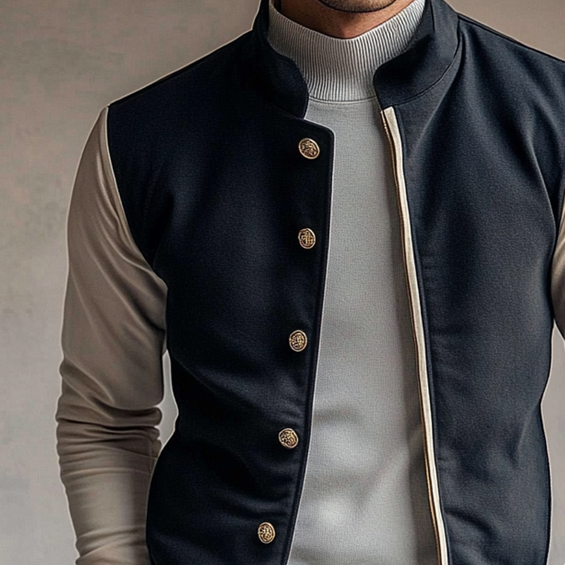 Men's Contrast Color Single-breasted Stand Collar Jacket MTA3129G5X