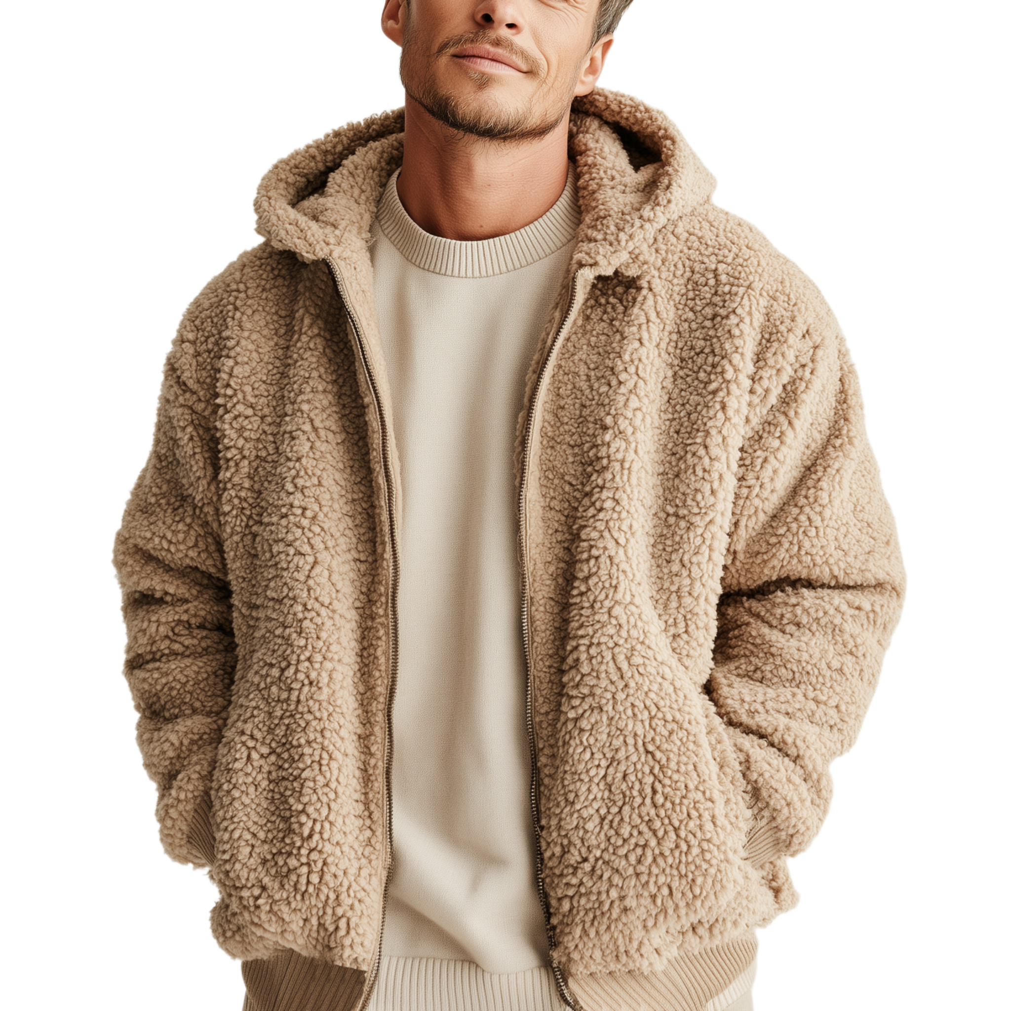Men's Classic Casual Hooded Teddy Fleece Loose Zip Jacket MTA1776J5K