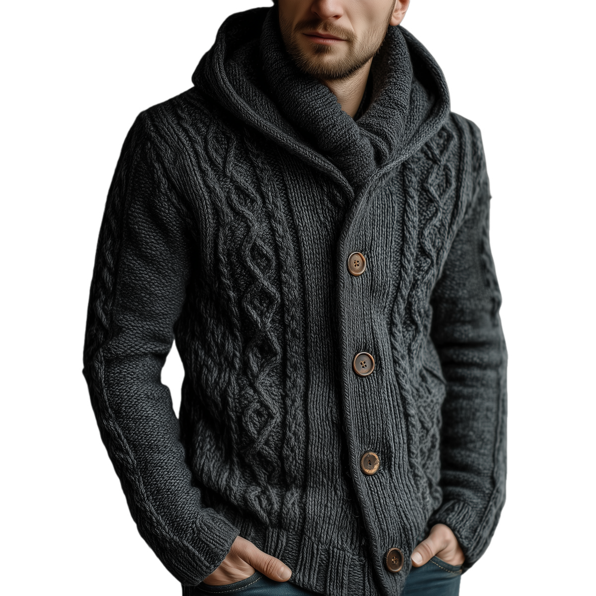 Men's Classic Vintage Jacquard Hooded Knit Cardigan MTA2321I9K
