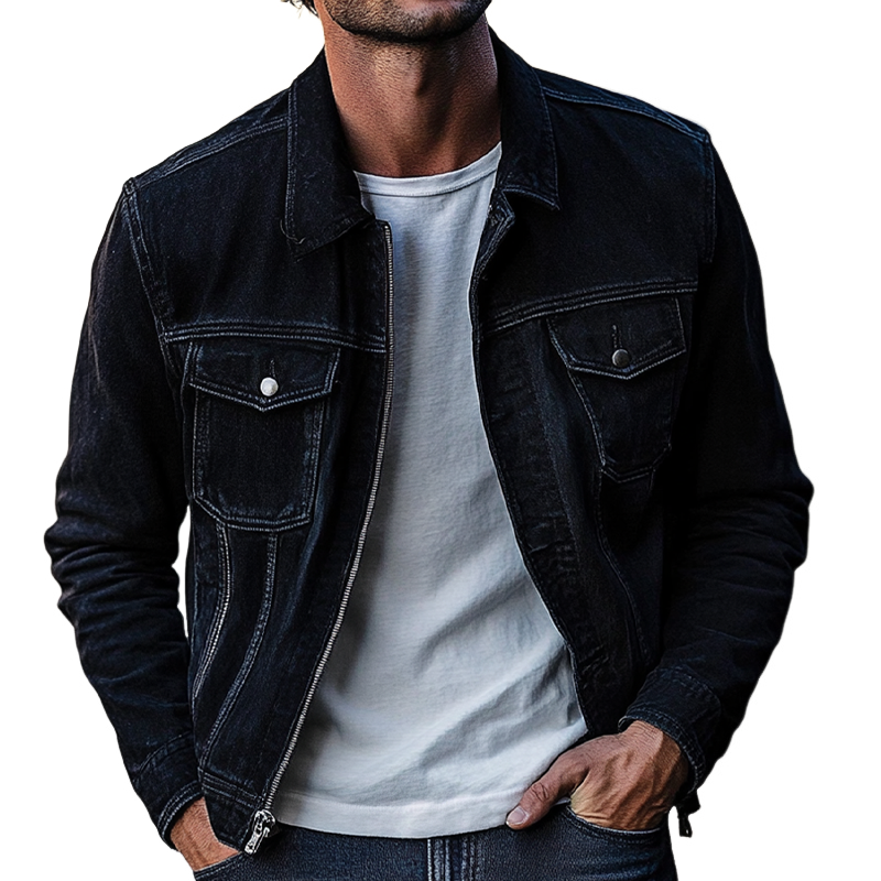 Men's Vintage Lapel Single-breasted Denim Jacket MTA2748H4X