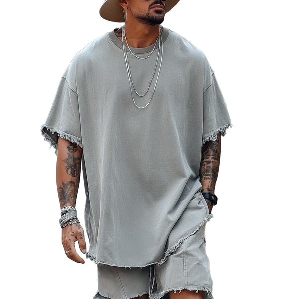 Men's Solid Loose Round Neck Short Sleeve T-shirt Shorts Casual Set 88119234Z