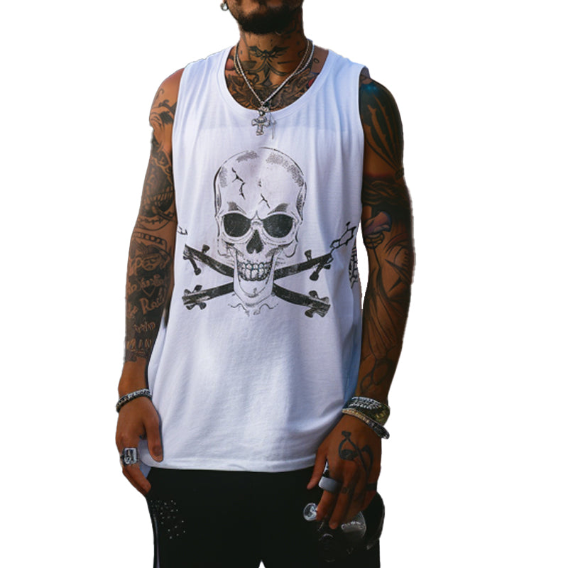 Men's Loose Skeleton Print Crew Neck Tank Top  87379303X