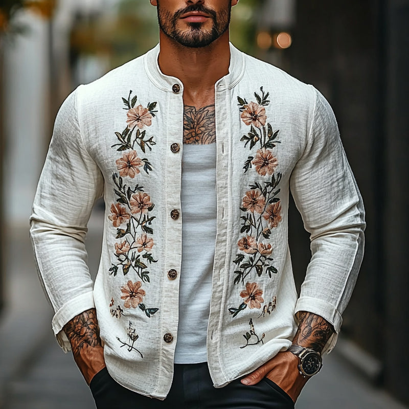 Men's Retro Embroidered Round Neck Thin Jacket 51275718X