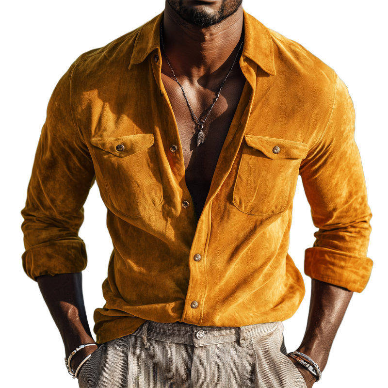 Men's Spring And Autumn Classic Suede Long Sleeve Shirt MTA0486H0U