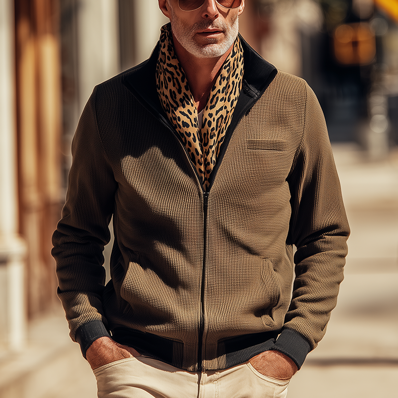 Men's Vintage Waffle Texture Long Sleeve Jacket MTA1130H3P
