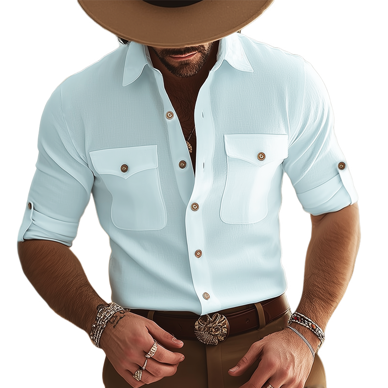 Men's Classic Retro Textured Lapel Long-sleeved Shirt MTA2773H4U