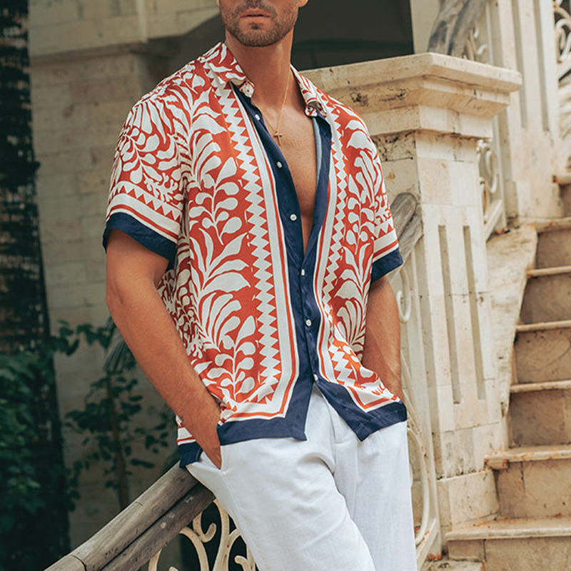 Men's Fashion Casual Satin Printed Short Sleeve Shirt MTA0230G8K