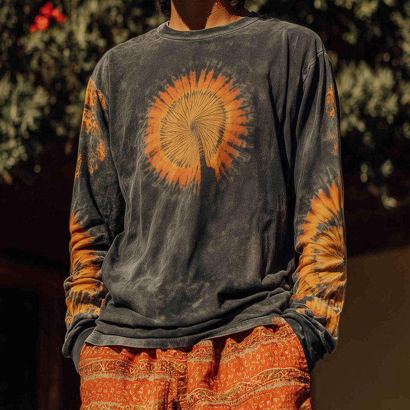 Men's Retro Casual Hippie Style Printed Round Neck Long Sleeve T-Shirt MTA0123H1TO