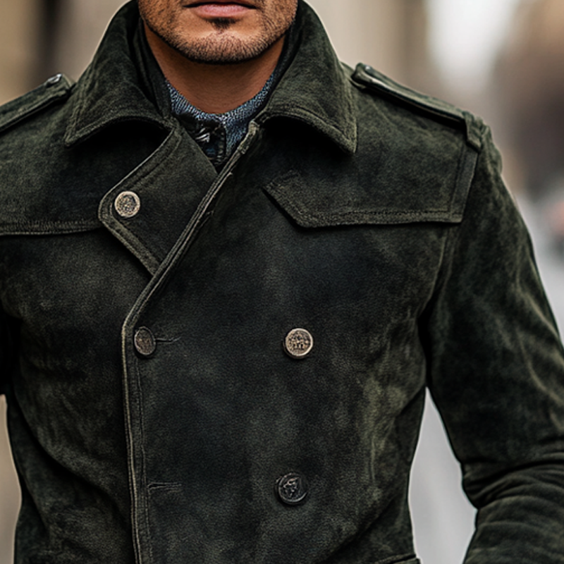 Men's Vintage Faux Suede Lapel Double Breasted Jacket MTA1367I6X