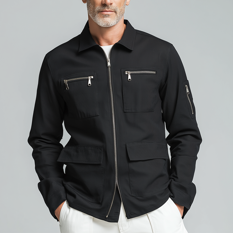 Men's Simple Multi-pocket Cotton And Linen Work Jacket MTA0735H4P