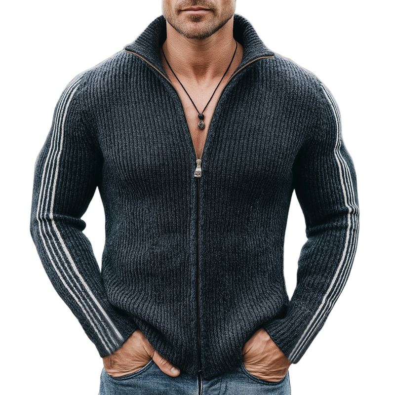 Men's Urban Slim-fit Stand-collar Zip-up Knitted Cardigan MTA2926L8U