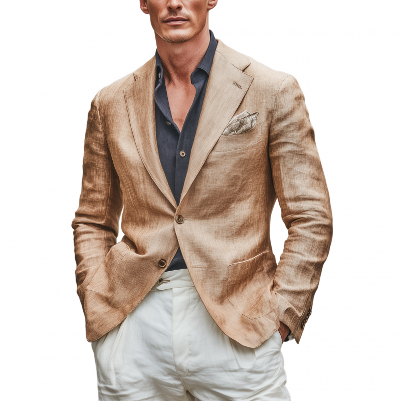 Men's Casual Solid Color Breathable Linen Notch Lapel Single-breasted Slim-fit Blazer MTA1702G7M
