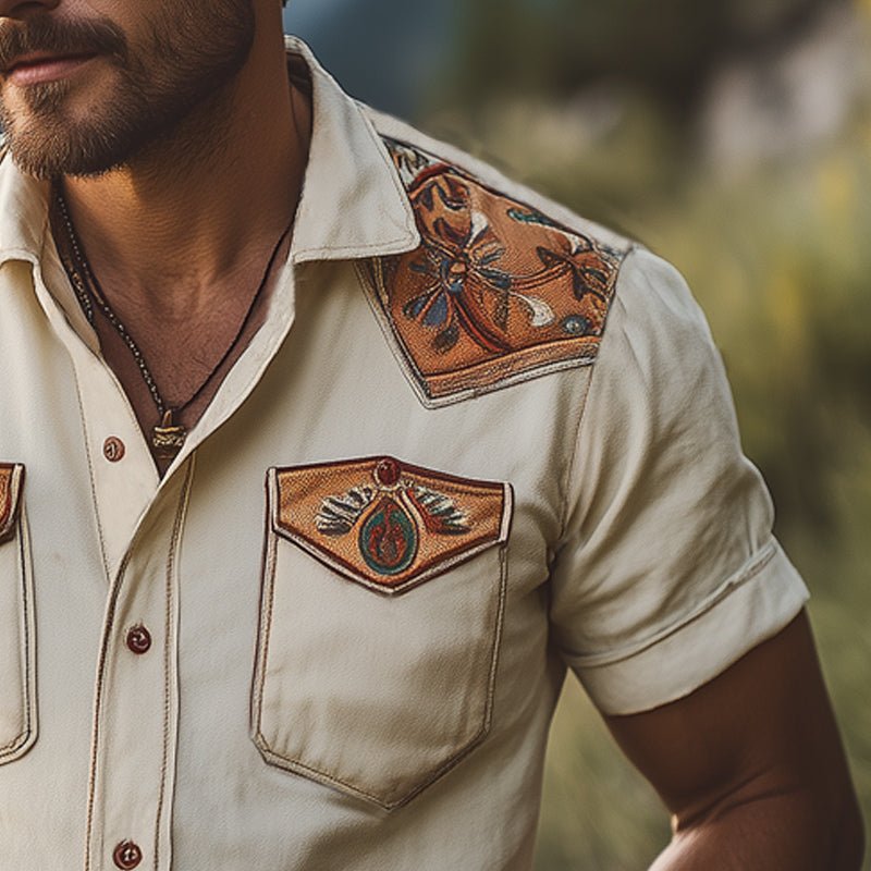 Men's Summer Exquisite Embroidered Short Sleeve Shirt MTA2814D9U