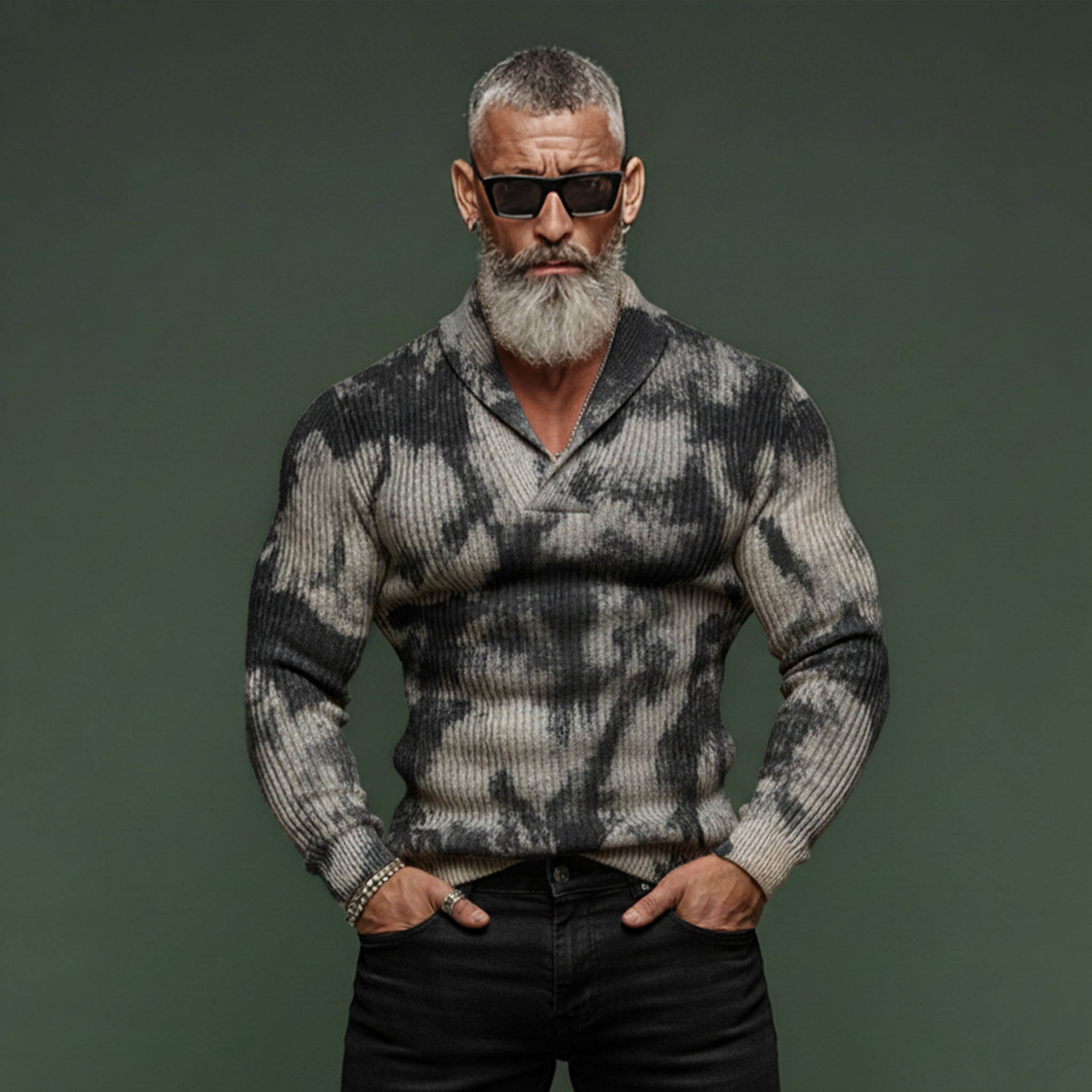 Men's Classic Retro Print Ribbed Stretch Slim Fit Long Sleeve T-Shirt MTA0142L7K