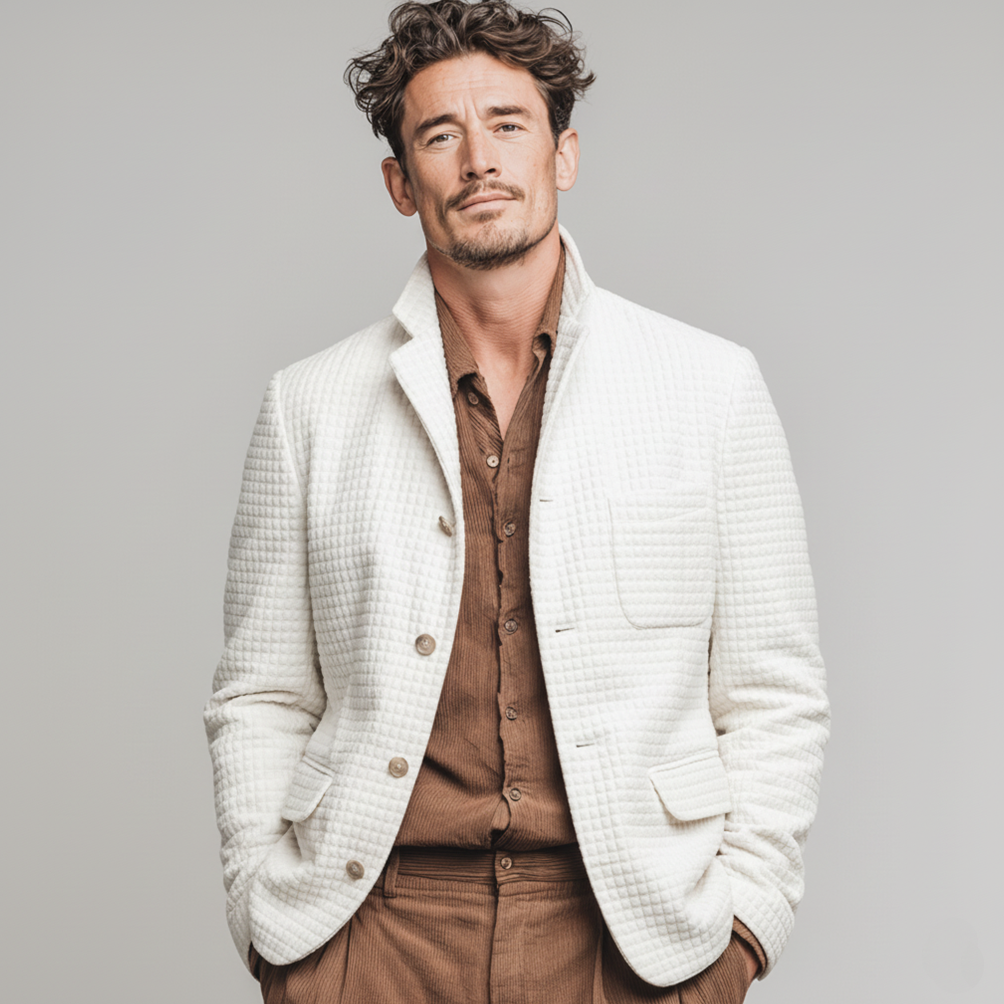 Men's Classic Casual Textured Corduroy Stand Collar Jacket MTA1437K8K