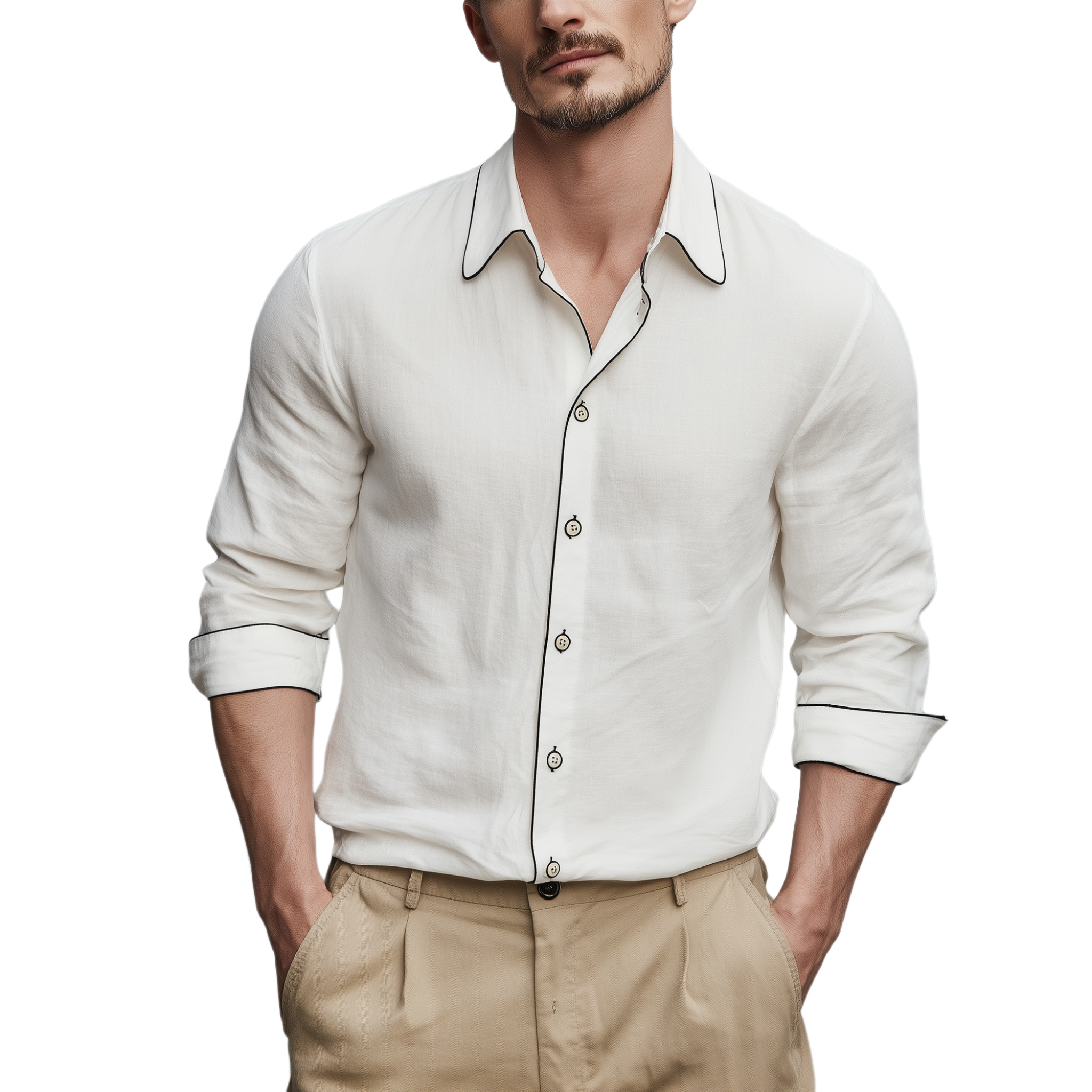 Men's Classic Casual Lapel Covered Cotton Blend Long Sleeve Shirt MTA3054G8K