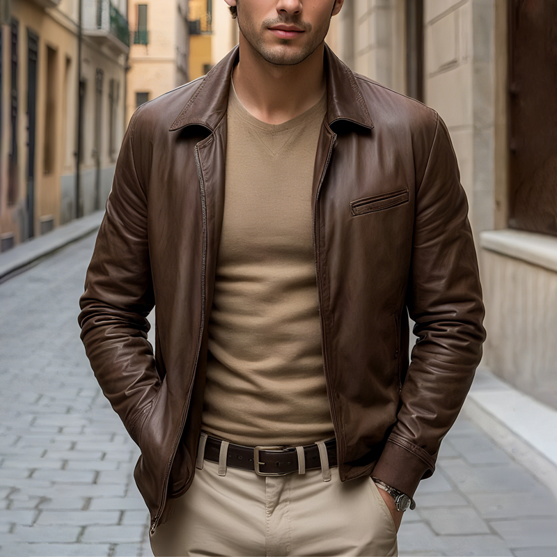 Men's Faux Leather Lapel Zipper Biker Jacket MTA1235I2Z