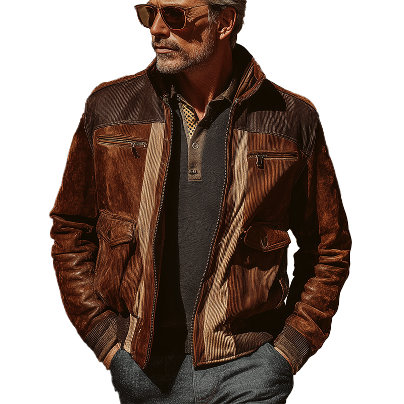 Men's Winter Vintage Corduroy Faux Suede Stitching Warm Jacket MTA2380J1P
