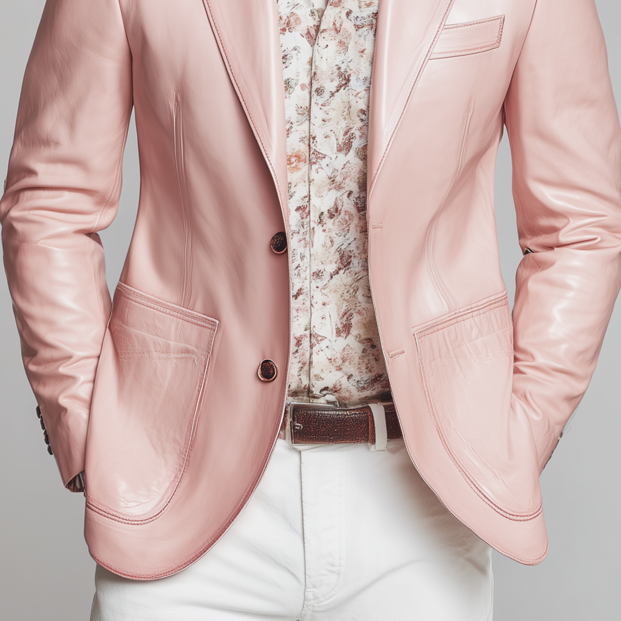Men's Classic Casual Pink Pu Leather Single-breasted Slim-fit Blazer MTA1240H7K