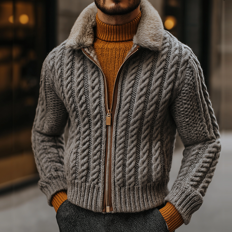 Men's Retro Casual Knitted Plush Warm Zipper Jacket MTA2294I4TO
