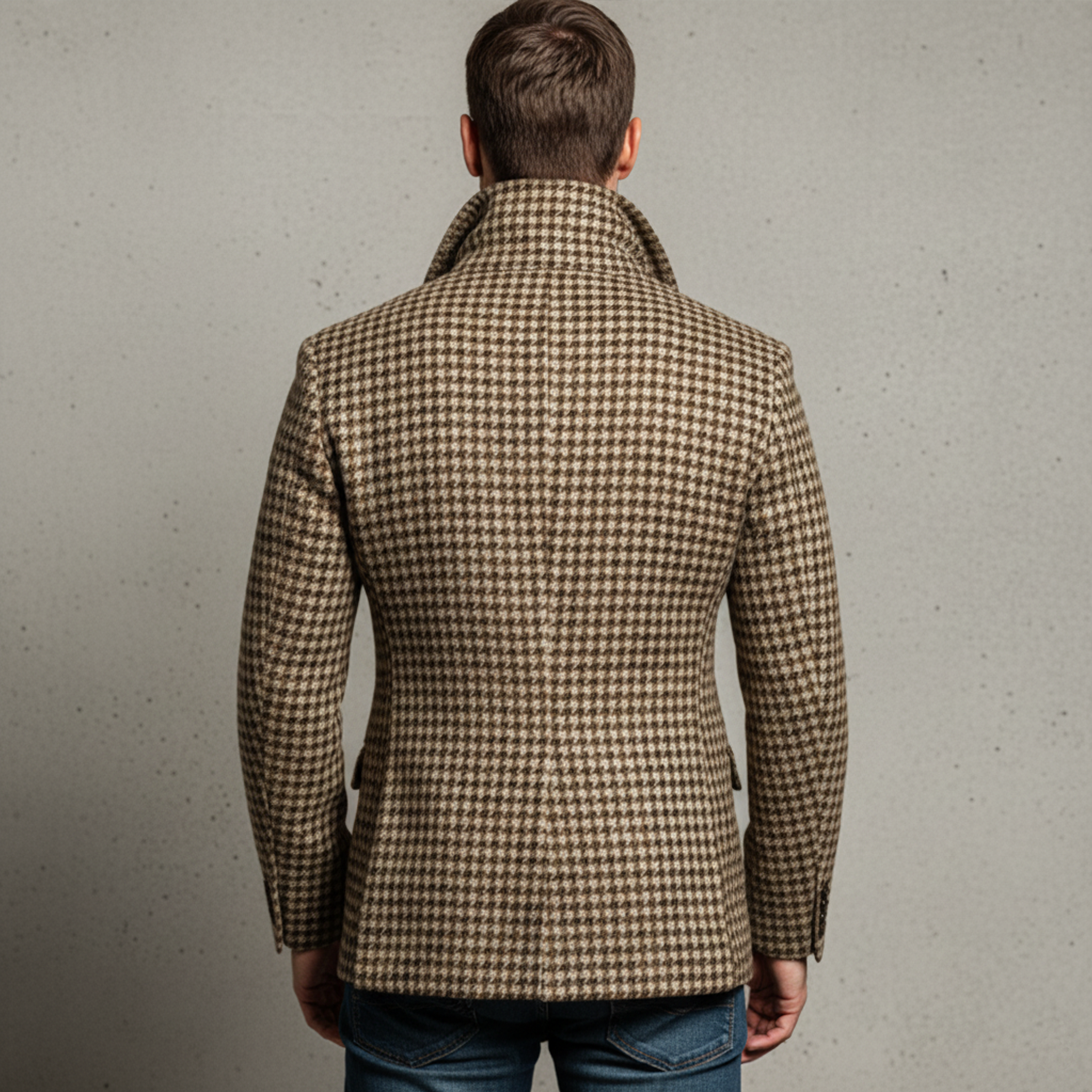 Men's Classic Retro Double-breasted Slim-fit Houndstooth Faux Wool Suit Coat MTA2309I1K