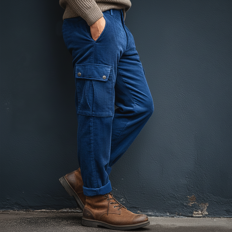 Men's Classic Royal Blue Corduroy Cargo Pants MTA0154K1U